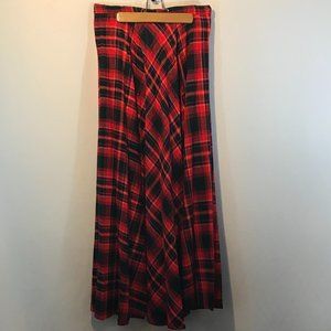 Maxi Red Plaid vintage handmade wool skirt